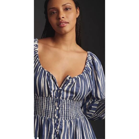 Anthropologie Striped Midi Dress in Navy and White - Picture 6 of 13